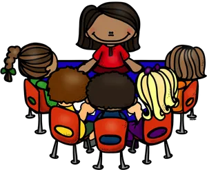 Teacher With Students Cartoon Clipart PNG Image