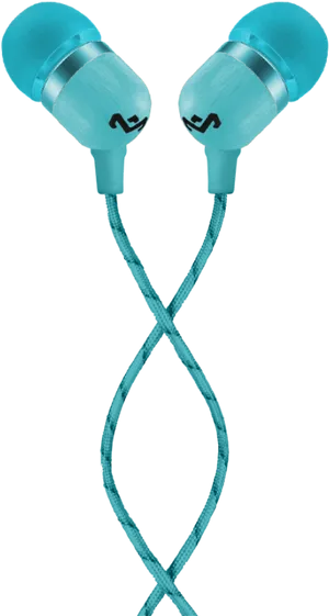 Teal Earphones Twisted Cable PNG Image