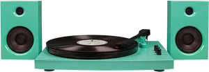 Teal Turntableand Speakers Setup PNG Image