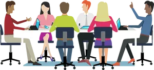 Team Collaboration At Work Desk PNG Image