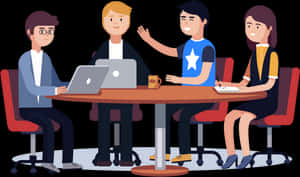 Team Meeting Cartoon Illustration PNG image with transparent background