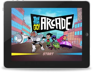 Teen Titans Go Arcade Game On Tablet PNG Image