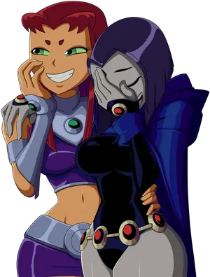 Teen Titans Starfireand Raven Laughing PNG Image