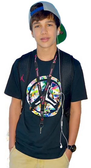 Teenage Boywith Hatand Headphones PNG Image