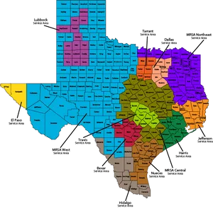 Texas Counties Map Color Coded PNG Image