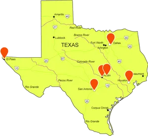 Texas Mapwith Pinpoints PNG Image