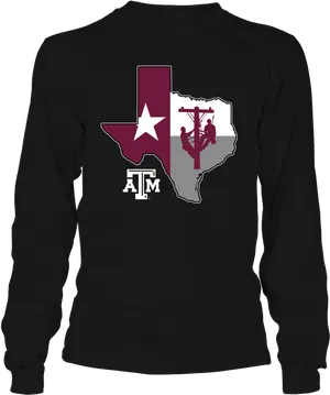 Texas Outline Aggie Maroon Star Long Sleeve Shirt PNG Image