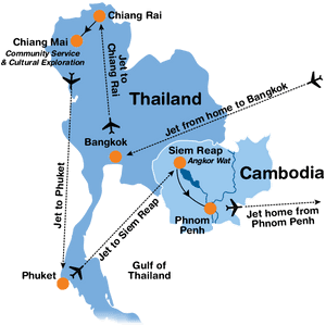 Thailand Cambodia Travel Map PNG image with transparent background