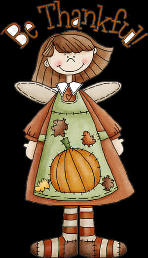 Thankful Girlwith Pumpkin Illustration PNG image with transparent background