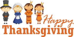 Thanksgiving Cartoon Pilgrimsand Native Americans PNG Image