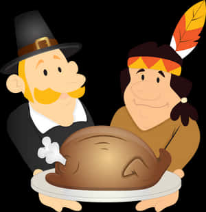 Thanksgiving Pilgrimand Native Americanwith Turkey PNG image with transparent background