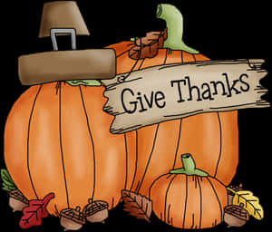 Thanksgiving Pumpkins Give Thanks Banner PNG image with transparent background