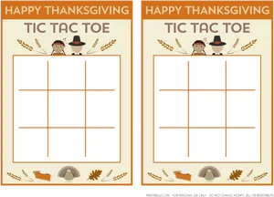 Thanksgiving Tic Tac Toe Game Cards PNG Image