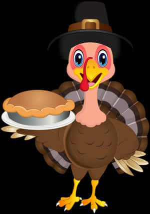Thanksgiving Turkey Cartoonwith Pie PNG image with transparent background