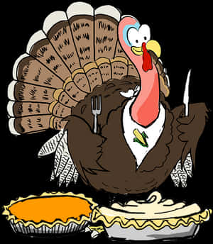 Thanksgiving Turkey Cartoonwith Pies PNG image with transparent background