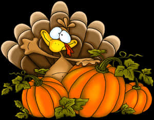 Thanksgiving Turkeyand Pumpkins Cartoon PNG image with transparent background