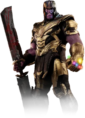 Thanos With Infinity Gauntletand Sword PNG Image