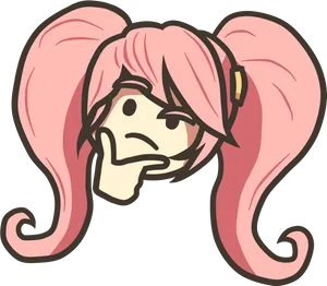 Thinking Pink Anime Style Emote PNG Image