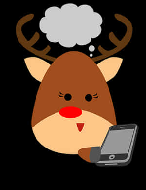 Thinking Reindeerwith Smartphone PNG image with transparent background