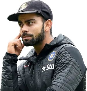 Thoughtful Cricketer Virat Contemplation PNG Image