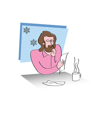 Thoughtful Man Winter Window PNG image with transparent background