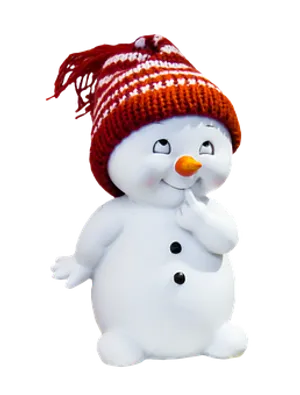 Thoughtful Snowmanwith Knitted Hat PNG Image