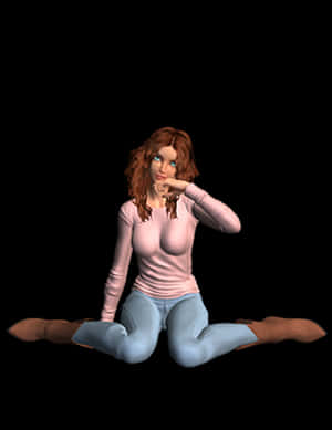 Thoughtful3 D Animated Girl PNG image with transparent background