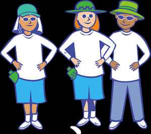 Three Cartoon Characters Standing Together PNG image with transparent background