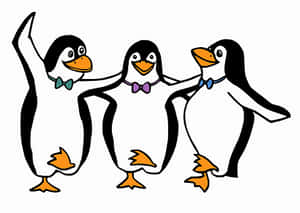 Three Cartoon Penguins Celebrating PNG with transparent background