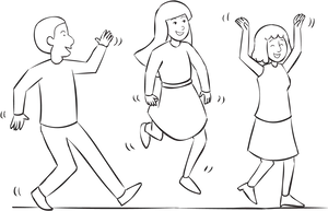 Three Children Playing Lineart PNG Image