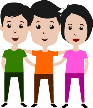 Three Friends Together Cartoon PNG with transparent background