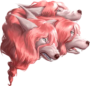 Three Headed Red Dog Illustration PNG Image