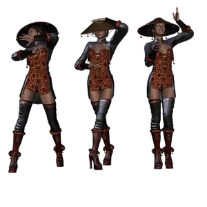 Three Poses Asian Themed Character PNG Image