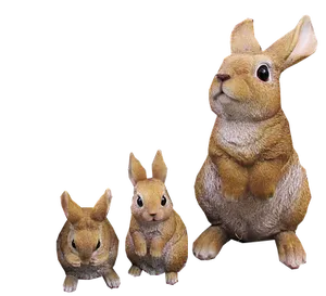 Three Rabbit Figurines Black Background PNG Image