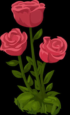 Three Red Roses Illustration PNG image with transparent background