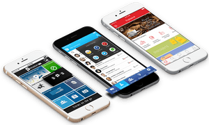 Three Smartphones Displaying Apps PNG image with transparent background