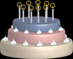 Three Tiered Birthday Cake With Candles PNG image with transparent background