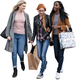 Three Women Enjoying Shopping Trip PNG Image