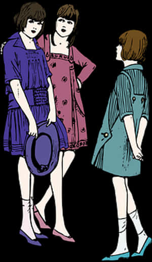 Three Women Standing Conversation Illustration PNG image with transparent background