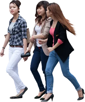 Three Women Walking Together PNG Image