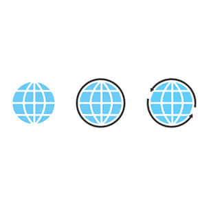Three World Globe Icons Variations PNG with transparent background