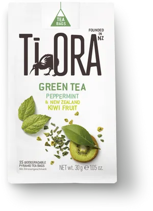 Ti Ora Green Tea Peppermint Kiwi Packaging PNG Image