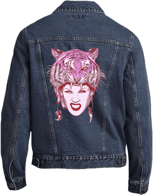 Tiger Face Denim Jacket Back PNG image with transparent background
