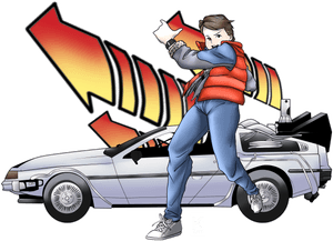 Time Traveling Heroand Car PNG image with transparent background