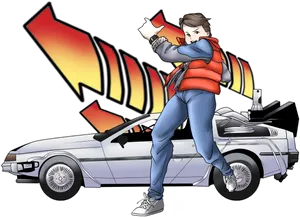 Time Traveling Heroand Car PNG Image