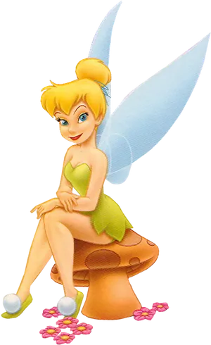 Tinkerbell Sittingon Mushroom PNG Image