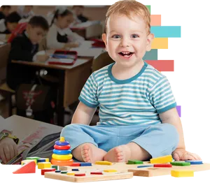 Toddler Playing Alone While Students Study PNG Image