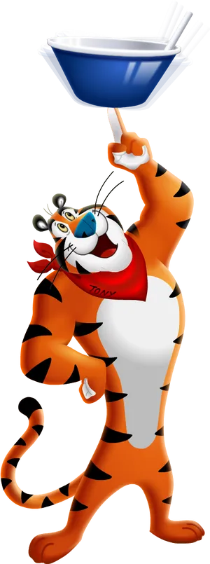 Tony The Tiger Balancing Bowl PNG Image