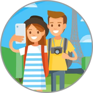 Tourist Couple Selfieat Eiffel Tower PNG Image