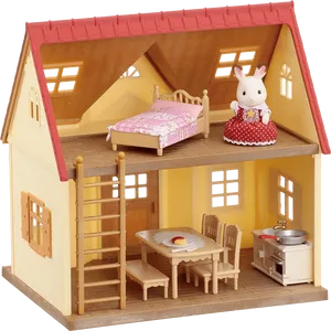 Toy Dollhousewith Furnitureand Figure PNG Image